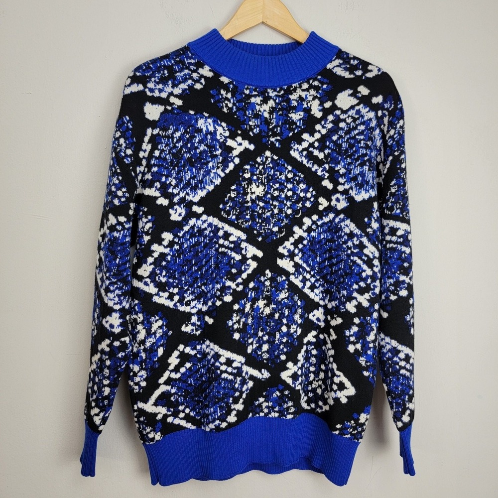 MSGM Milano Knit Wool Blend Sweater Size XS Blue Oversized Classic Designer READ